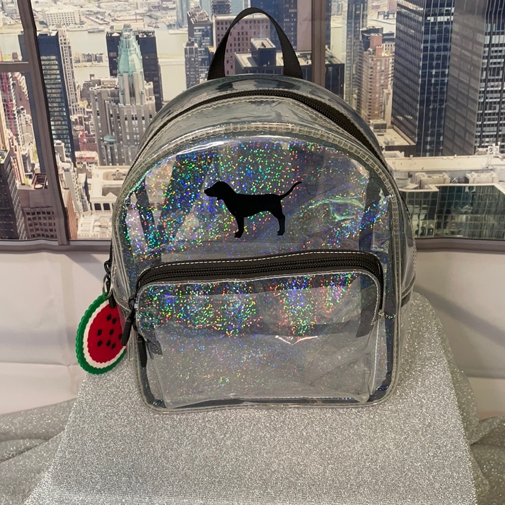 PINK Victoria’s Secret Clear Rainbow Iridescent Mini Backpack